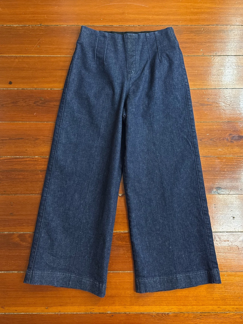 Spanx Zero Waistband Seamed Crop Wide Leg Jeans Patch Pockets Sz Med 🧡🍄